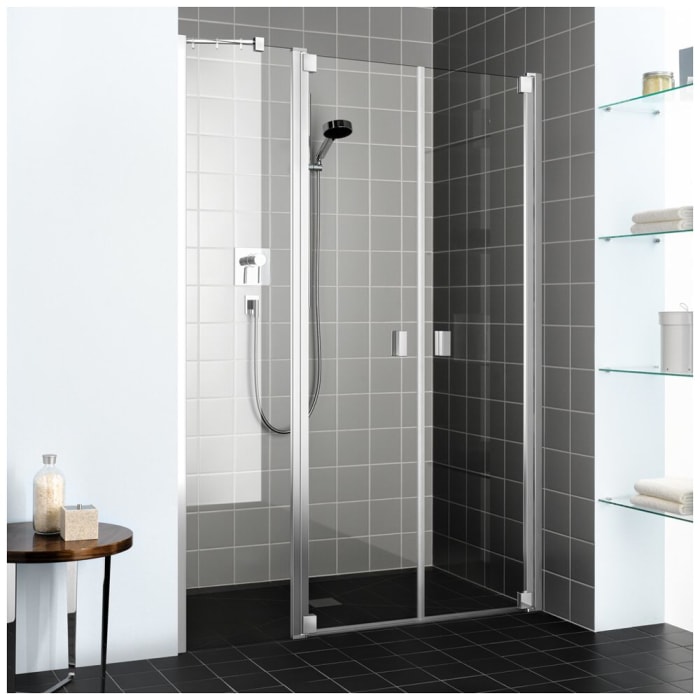 Kermi Raya Pendeltür 2-flügelig 120 cm mit 1 Festteil links für Nische und Kombination mit Seitenwand