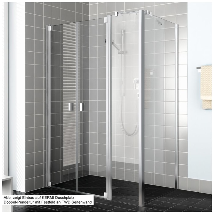 Kermi Raya Pendeltür 2-flügelig 120 cm mit 1 Festteil rechts für Nische und Kombination mit Seitenwand