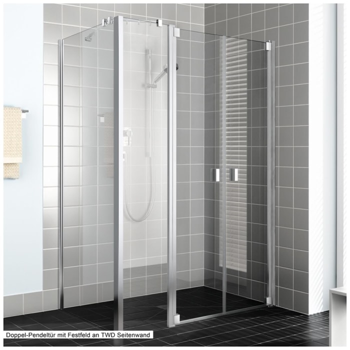 Kermi Raya Pendeltür 2-flügelig 120 cm mit 1 Festteil links für Nische und Kombination mit Seitenwand