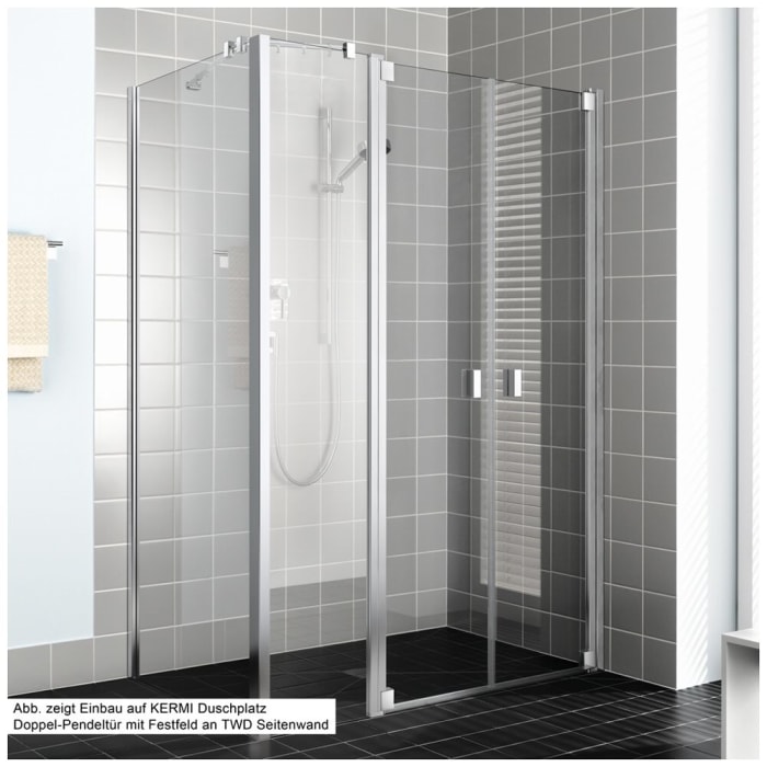 Kermi Raya Pendeltür 2-flügelig 160 cm mit 1 Festteil links für Nische und Kombination mit Seitenwand