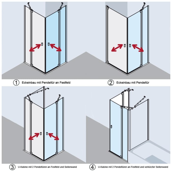 Kermi Raya Eckeinstieg Pendeltür mit Festteil 75 cm Halbteil rechts
