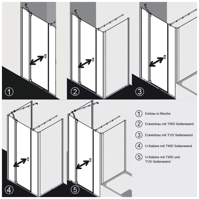 Kermi Raya Pendeltür 1-flügelig mit 2 Festfeldern 120 cm, Anschlag links für Nische und Kombination