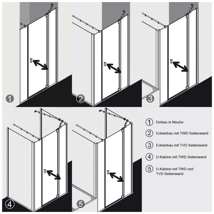 Kermi Raya Pendeltür 1-flügelig mit 2 Festfeldern 100 cm, Anschlag rechts für Nische und Kombination