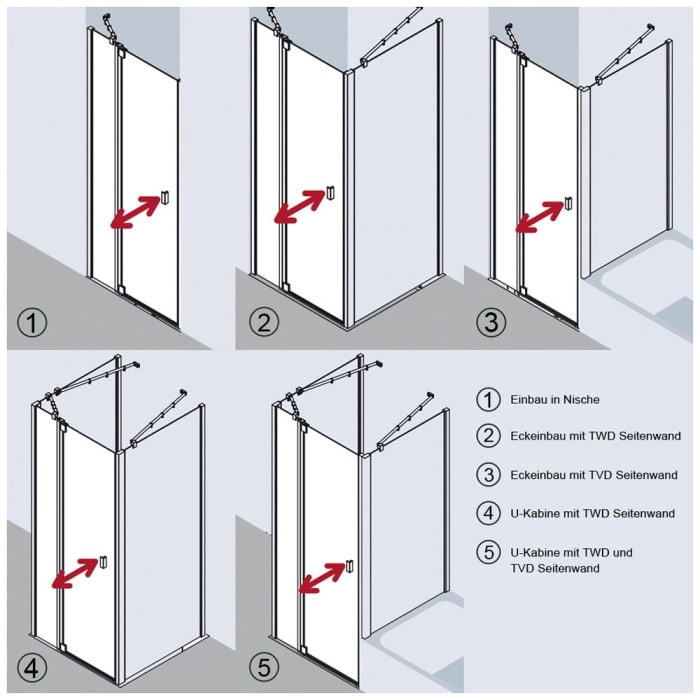 Kermi Raya Pendeltür 1-flügelig mit Festfeld 80 cm, Anschlag links für Nische und Kombination