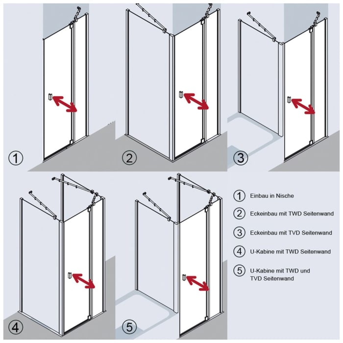 Kermi Raya Pendeltür 1-flügelig mit Festfeld 120 cm, Anschlag rechts für Nische und Kombination