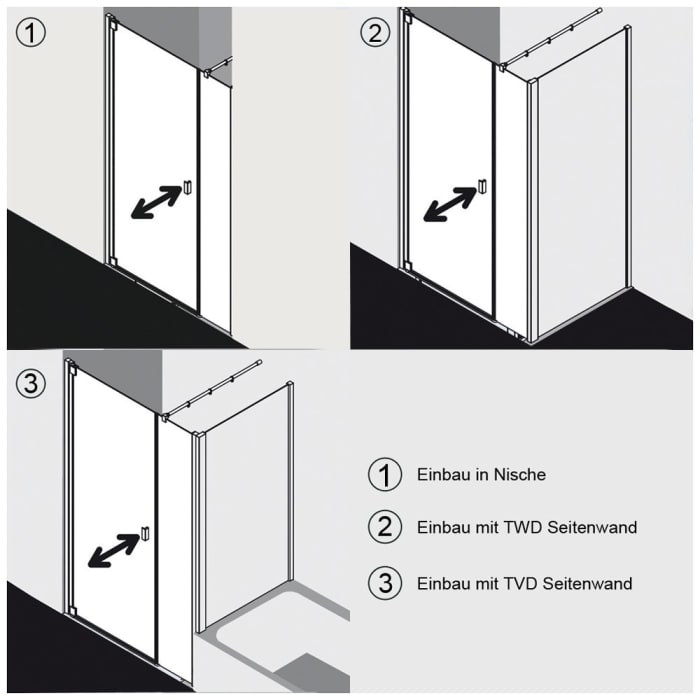 Kermi Raya Pendeltür 1-flügelig mit Festfeld 110 cm, Anschlag links für Nische und Kombination festfeldseitig