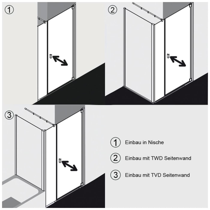 Kermi Raya Pendeltür 1-flügelig mit Festfeld 120 cm, Anschlag rechts für Nische und Kombination festfeldseitig
