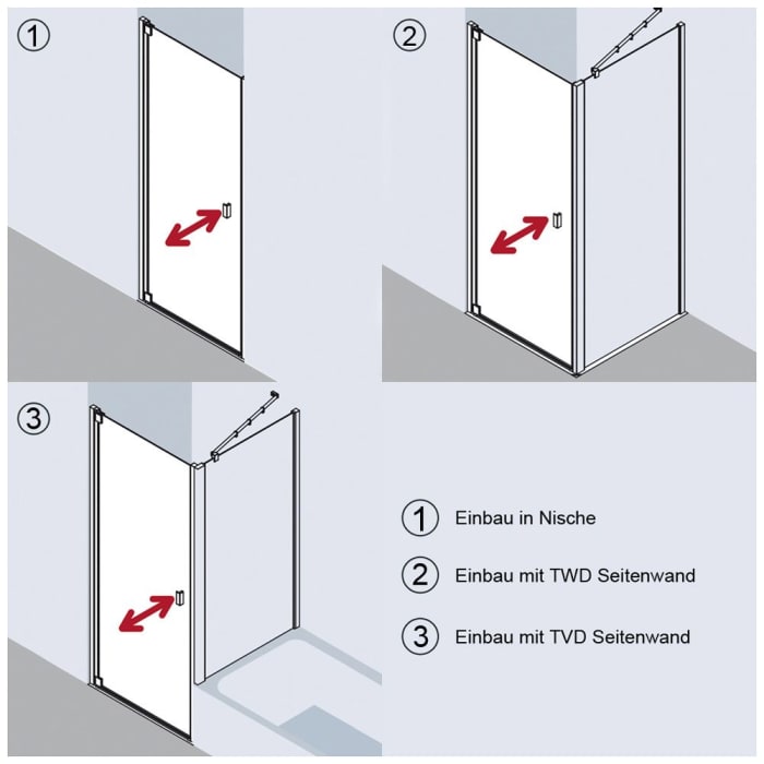Kermi Raya Pendeltür 1-flügelig 100 cm, Anschlag links für Nische und Kombination verschlussseitig