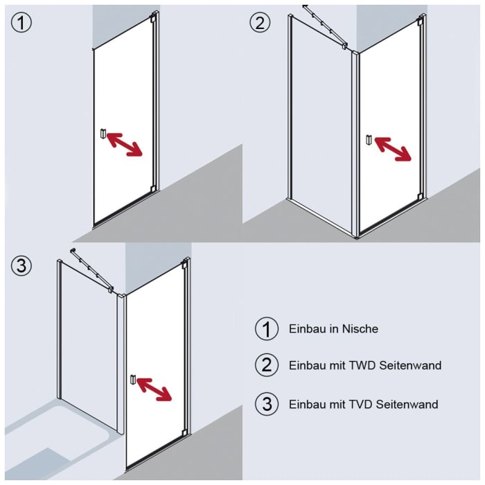Kermi Raya Pendeltür 1-flügelig 80 cm, Anschlag rechts für Nische und Kombination verschlussseitig
