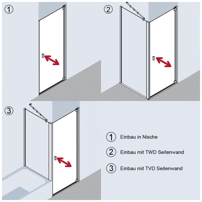 Kermi Raya Pendeltür 1-flügelig 88 cm, Höhe 185 cm Anschlag links für Nische und Kombination verschlussseitig