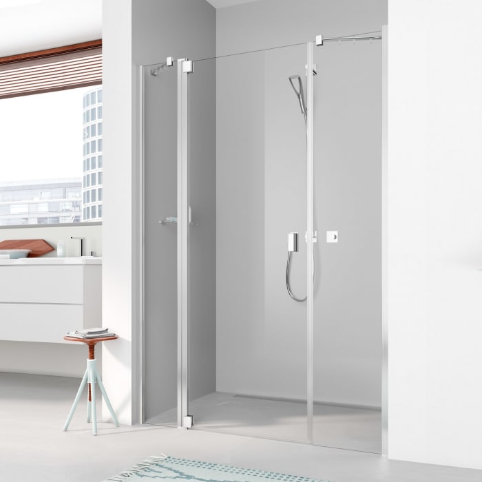 Kermi Raya Pendeltür 1-flügelig mit 2 Festfeldern 130 cm, Anschlag links für Nische und Kombination