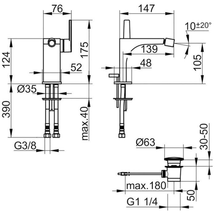 Keuco EDITION 11 Einhebel-Bidetmischer mit Zugstangen-Ablaufgarnitur