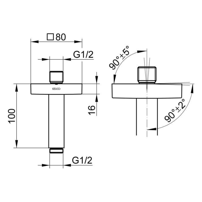Keuco Brausearm für Deckenanschluss, Höhe 10 cm, eckig