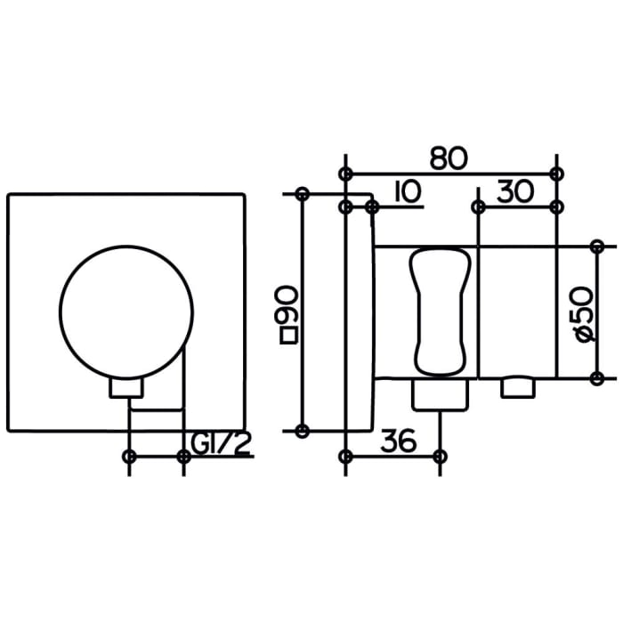 Keuco IXMO Ab- und Umstellventil für 3 Verbraucher, Unterputz, mit Schlauchanschluss und Brausehalter, Rosette eckig