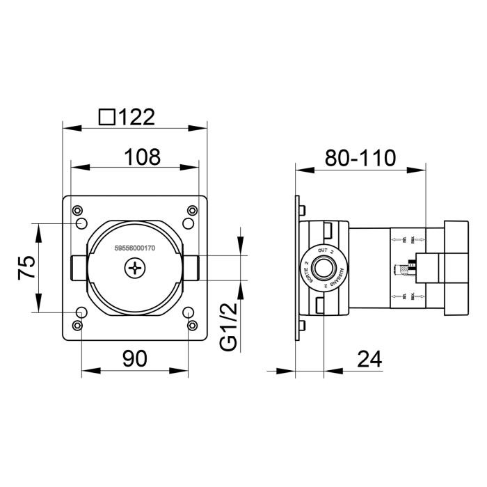 Keuco IXMO UP Funktionseinheit für 2-Wege Umstellventil mit Schlauchanschluss DN15