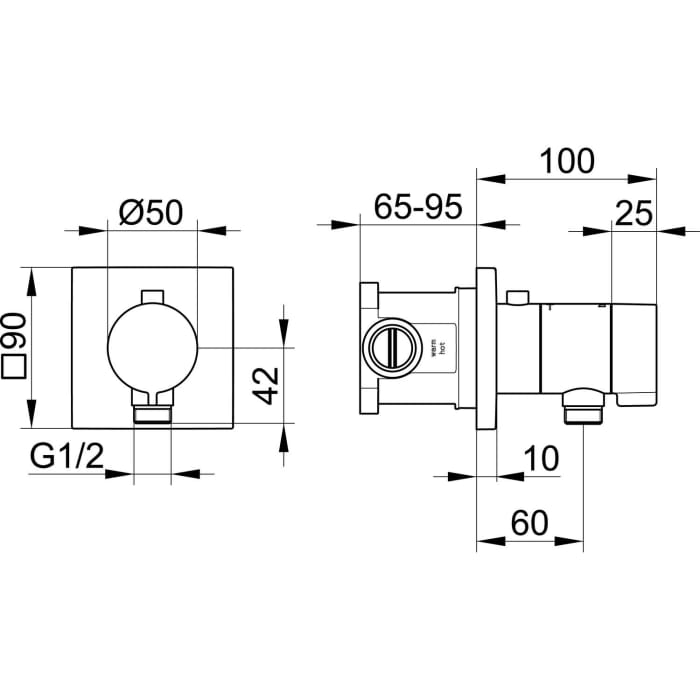 Keuco IXMO_solo Set Thermostatarmatur mit Schlauchanschluss eckig