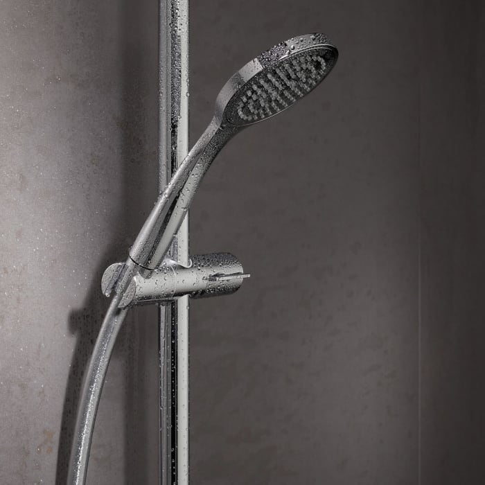 Keuco IXMO Brause-Set mit Brausestange, Schlauch und Handbrause, runde Rosetten