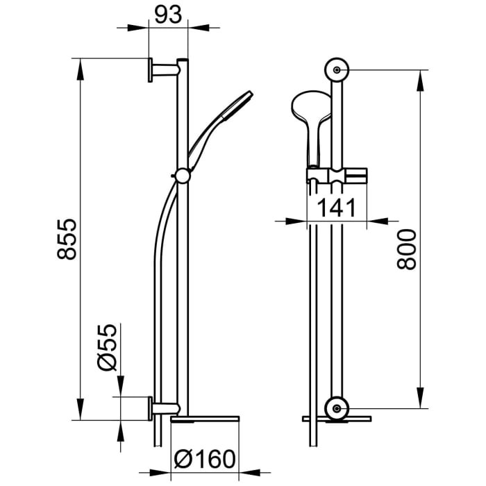 Keuco IXMO Brause-Set mit Brausestange, Ablage, Schlauch und Handbrause, runde Rosetten