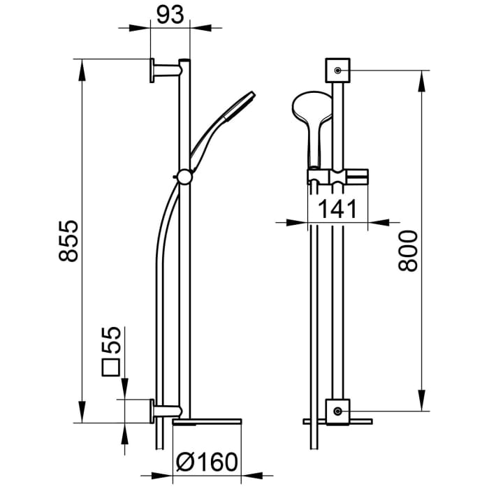 Keuco IXMO Brause-Set mit Brausestange, Ablage, Schlauch und Handbrause, eckige Rosetten
