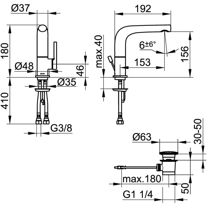 Keuco EDITION 400 Einhebel-Waschtischmischer 150, schwenkbar, mit Zugstangen-Ablaufgarnitur