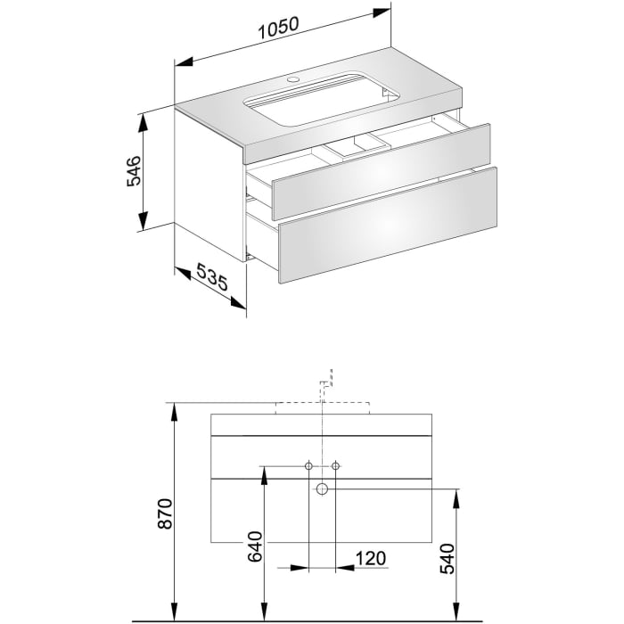 Keuco EDITION 400 Waschtischunterbau 105 x 53,5 cm, mit Hahnlochbohrung