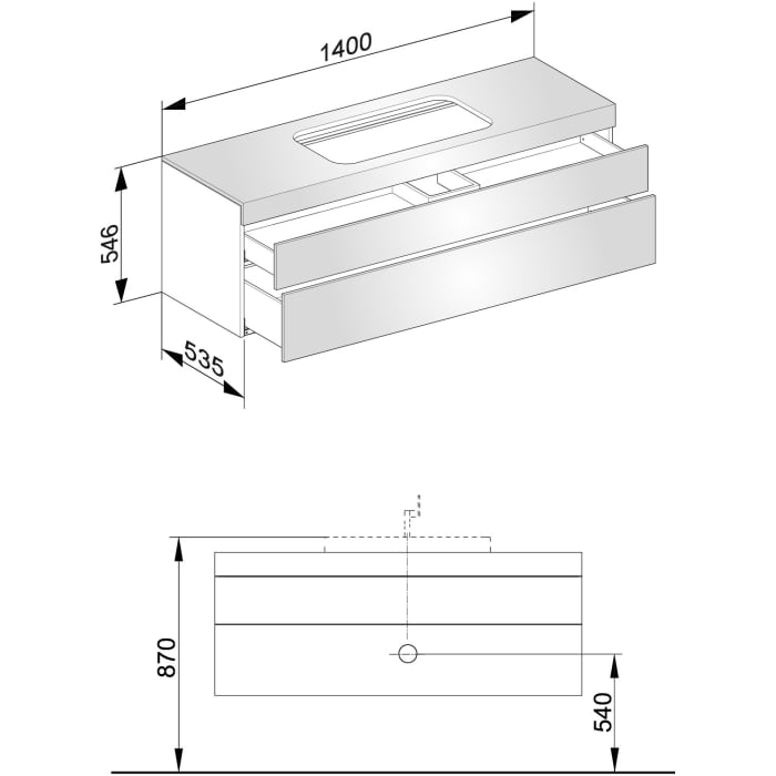 Keuco EDITION 400 Waschtischunterbau 140 x 53,5 cm, ohne Hahnlochbohrung