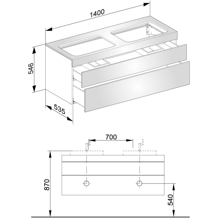 Keuco EDITION 400 Waschtischunterbau 140 x 53,5 cm, ohne Hahnlochbohrung