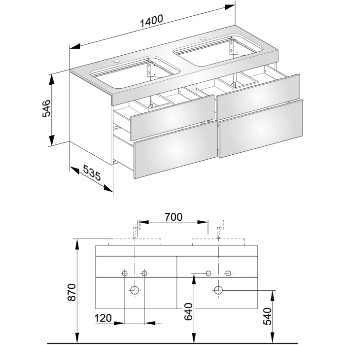 Keuco EDITION 400 Waschtischunterbau 140 x 53,5 cm, mit Hahnlochbohrung