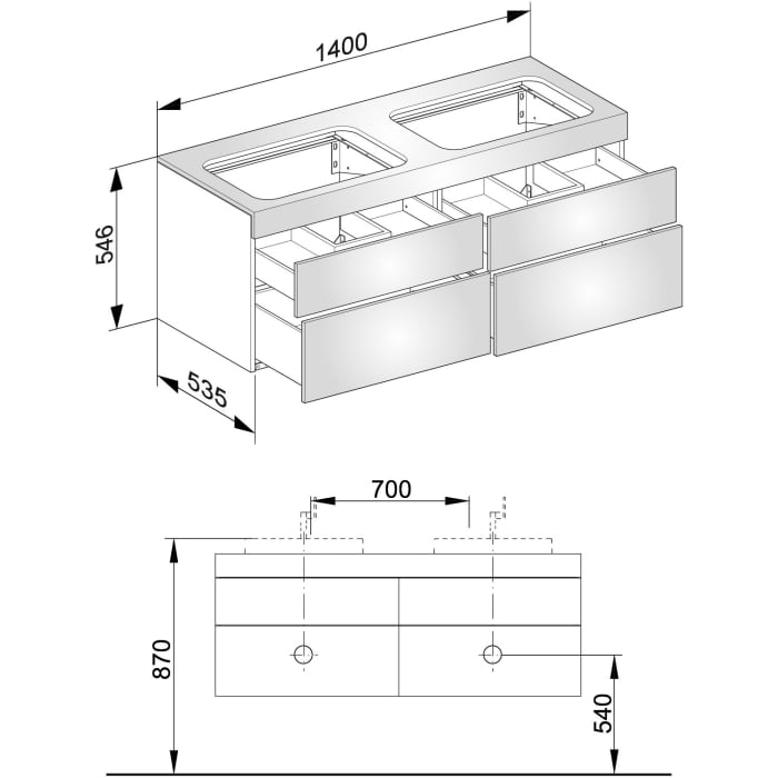 Keuco EDITION 400 Waschtischunterbau 140 x 53,5 cm, ohne Hahnlochbohrung