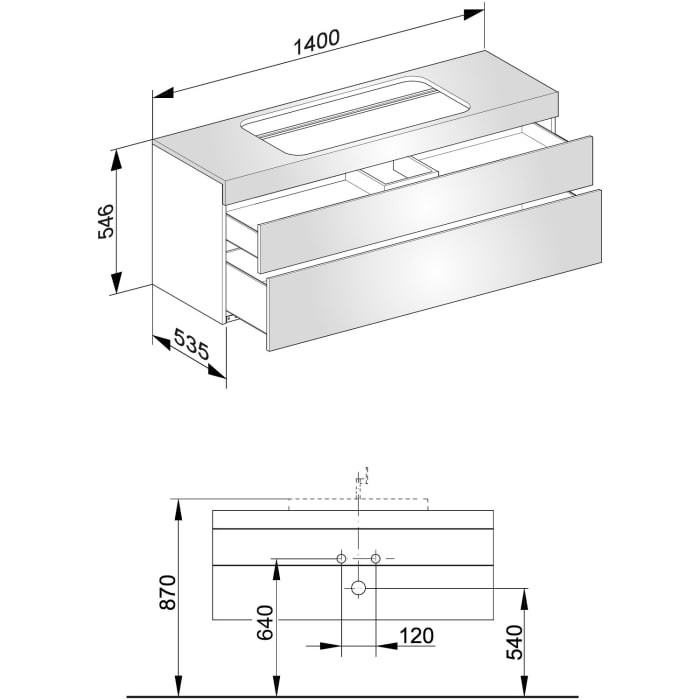 Keuco EDITION 400 Waschtischunterbau 140 x 53,5 cm, mit Hahnlochbohrung