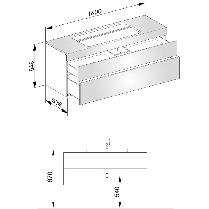 Keuco EDITION 400 Waschtischunterbau 140 x 53,5 cm, ohne Hahnlochbohrung