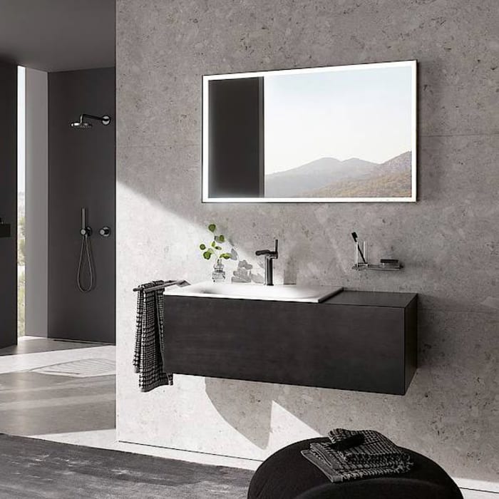 Keuco Royal Lumos Badspiegel 140 x 65 cm mit Spiegelheizung in schwarz-eloxiert