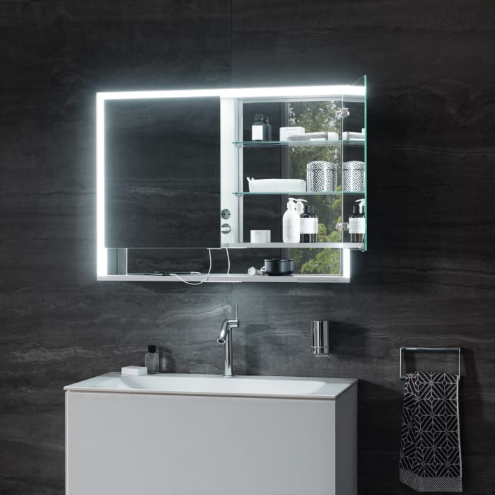 Keuco Royal Lumos Wandeinbau Spiegelschrank 90 x 73,5 cm, DALI-steuerbar, offene Ablage