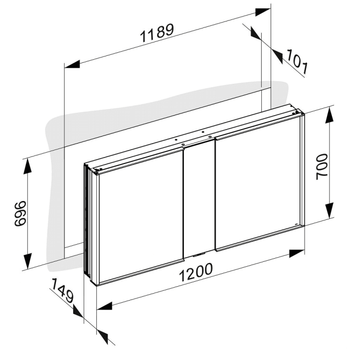 Keuco Royal Match Spiegelschrank Wandhalbeinbau mit LED-Beleuchtung 120 x 70 cm
