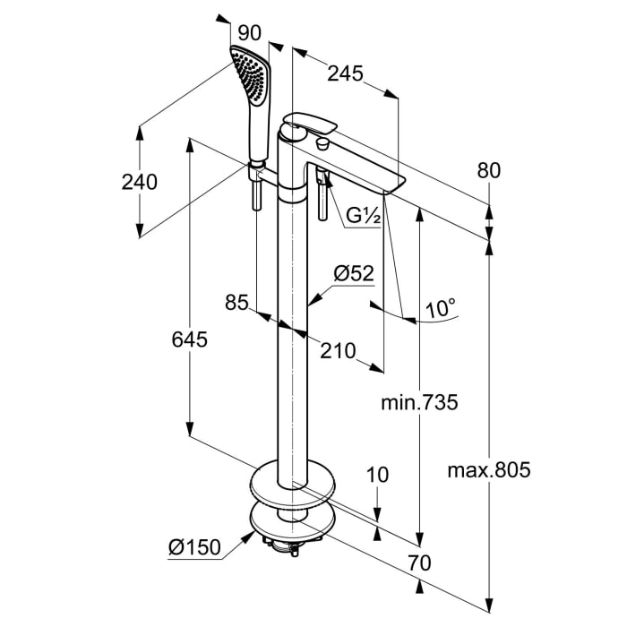 Kludi BALANCE Wannenfüll-und Brause-Einhandmischer, Standmontage