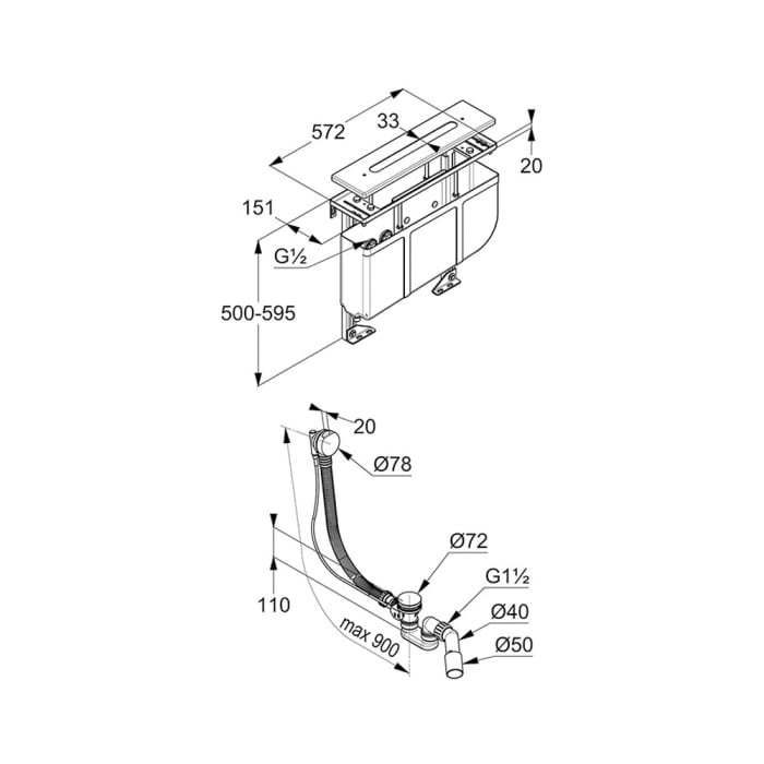 Kludi Wannenrand-Montageeinheit Rohbauset für 4-Locharmaturen