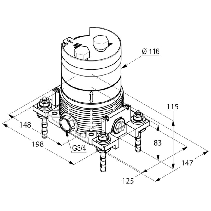 Kludi Flexx.Boxx Rohbau-Set DN20 für freistehende Wannenfüll- und Brausemischer
