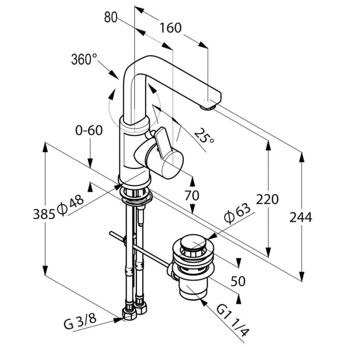 Kludi ZENTA Einhebel-Waschtischmischer, mit Ablaufgarnitur