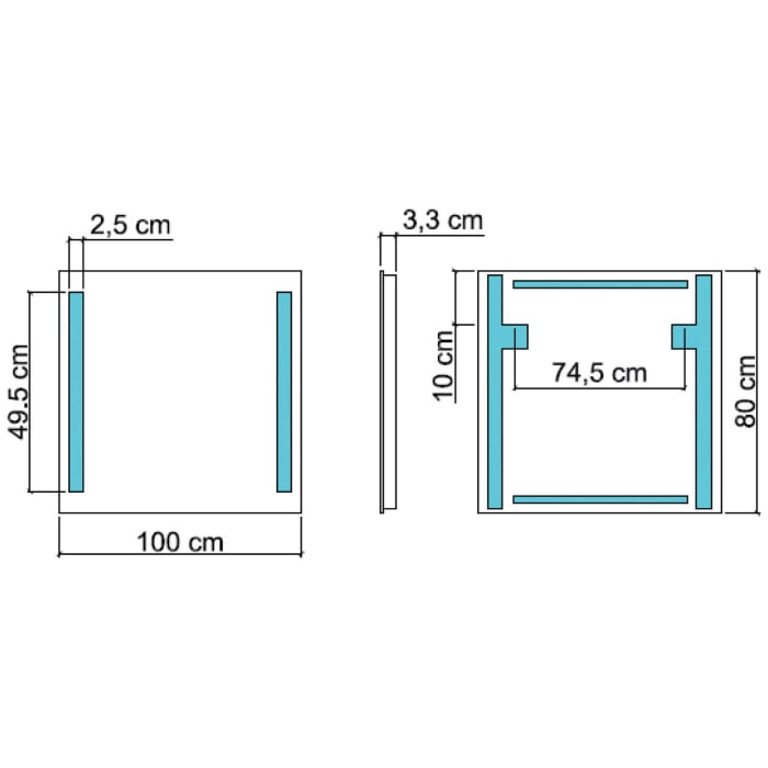 Koh-I-Noor Duo Badspiegel 100 x 80 cm mit Raum- und Seitenbeleuchtung