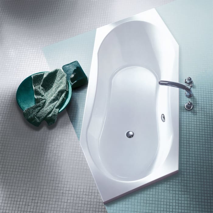 Koralle T200 6-Eckbadewanne 205 L, Überlauf hinten