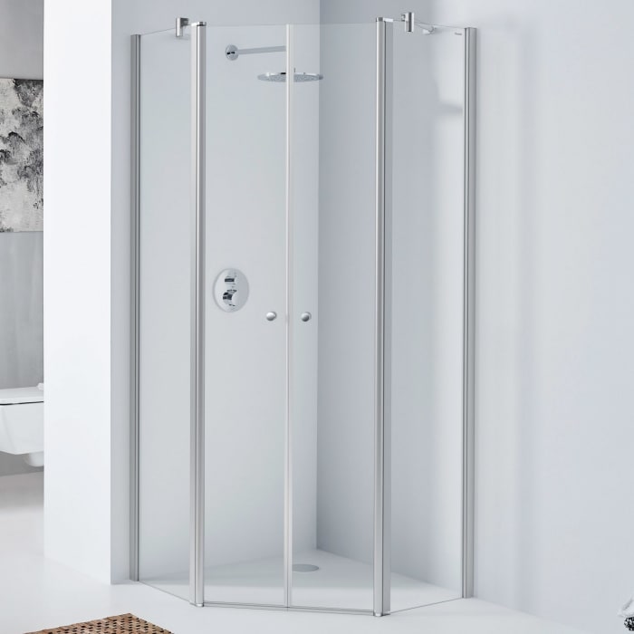 Koralle TwiggyPlus Fünfeckdusche Pendeltür mit Festelement 100 x 185 cm