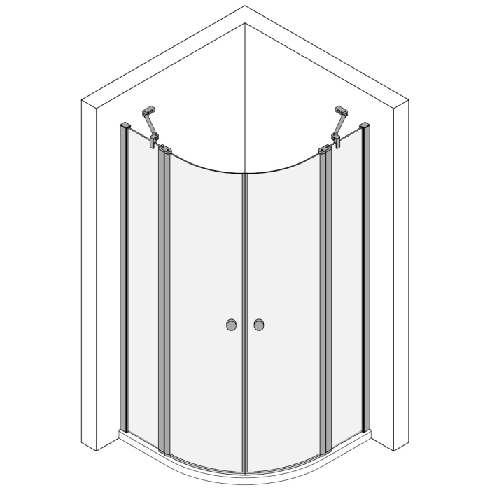 Koralle TwiggyPlus Viertelkreisdusche mit Pendeltür und Festelement 90 x 200 cm, Radius 55