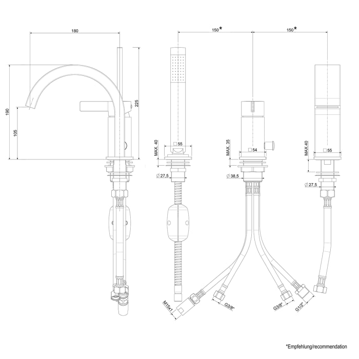 Kronenbach Krona 2.0 3-Loch Wannenrandarmatur