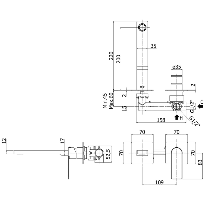 Kronenbach Omega 2.0 Waschtisch-Wandarmatur Ausladung 20 cm inkl. Grundkörper