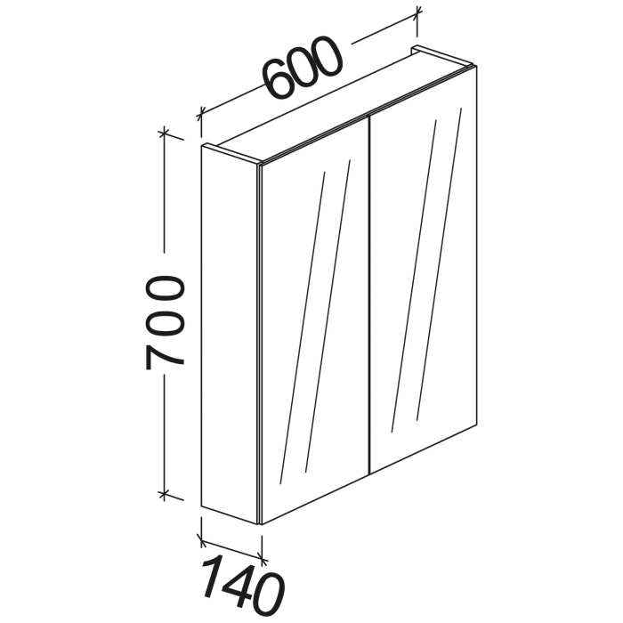Kronenbach Plana 2.0 Spiegelschrank 60 cm mit 2 Türen und LED-Aufsatzleuchte