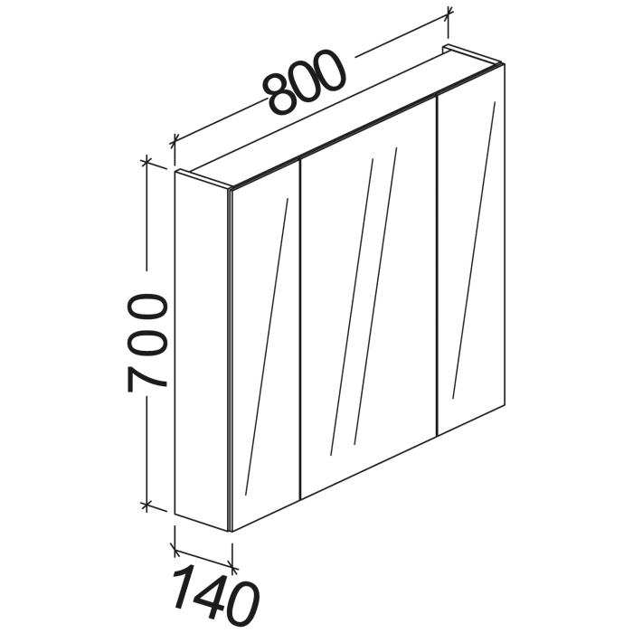 Kronenbach Plana 2.0 Spiegelschrank 80 cm mit 3 Türen und LED-Aufsatzleuchte