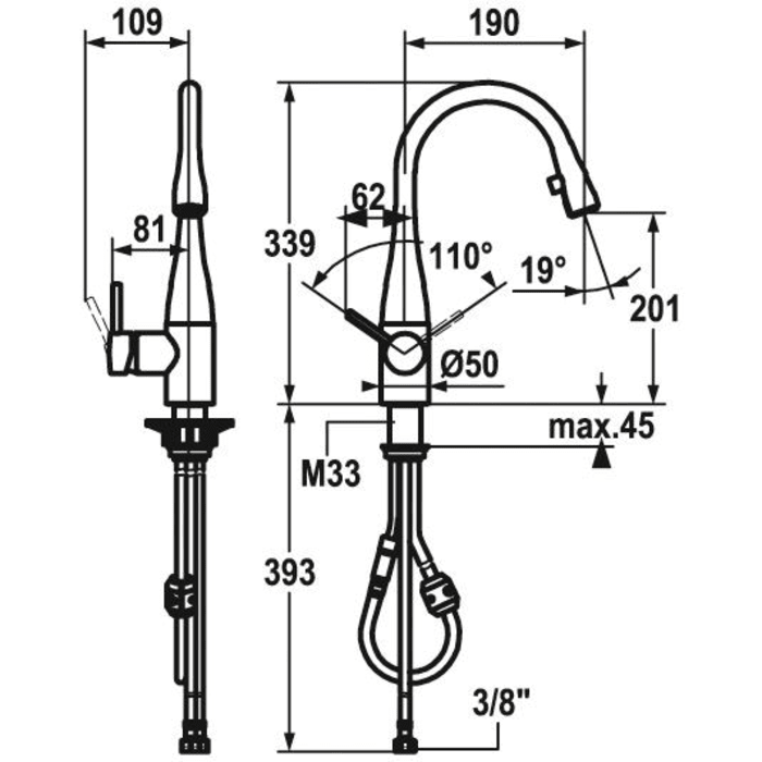 KWC EVE Einhand-Spültischbatterie, Ausladung 19 cm