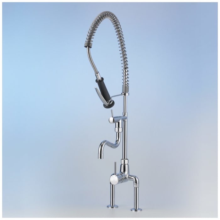 KWC Gastro Einhebel Spültisch-Zweiloch-Brückenbatterie mit Profi-Geschirrbrause für die Profiküche, Ausladung 20 cm