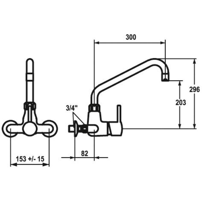 KWC Gastro Einhebel Spültisch-Wandbatterie mit Auslauf von oben für die Profiküche, Ausladung 30 cm