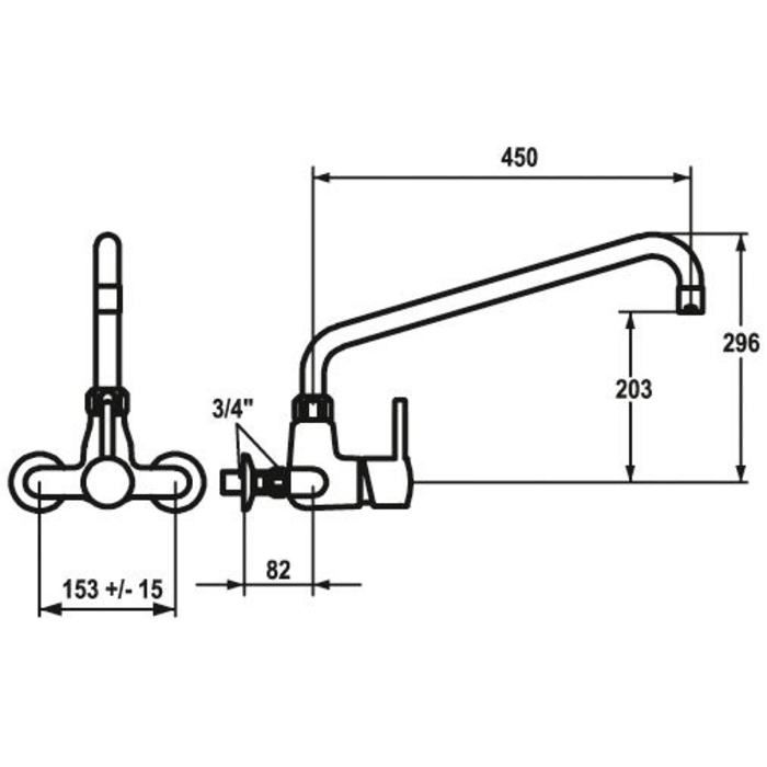 KWC Gastro Einhebel Spültisch-Wandbatterie mit Auslauf von oben für die Profiküche, Ausladung 45 cm